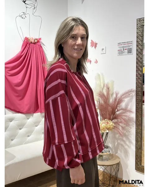Sudadera Listras Esenciais Bordeaux Rosa | Esenciais