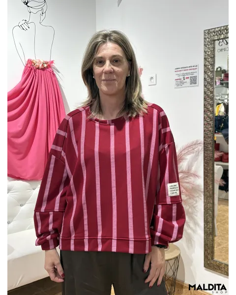 Sudadera Rayas Esenciales Burdeos Rosa | Esenciales