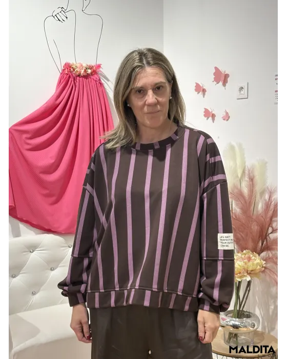 Sudadera Rayas Esenciales Marrón Lila