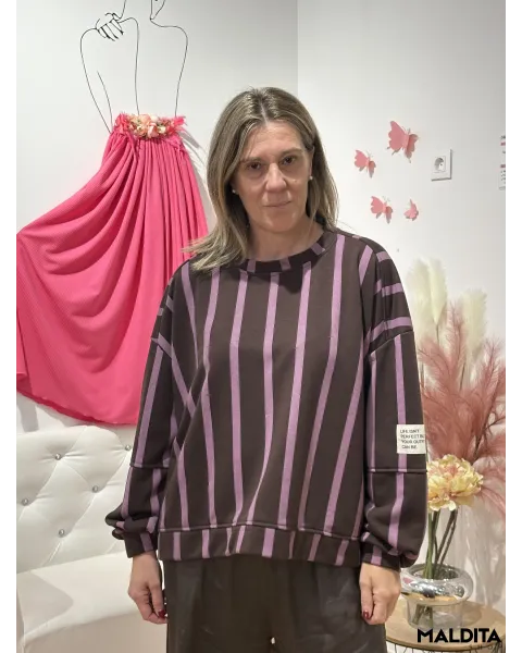 Sudadera Rayas Esenciales Marrón Lila