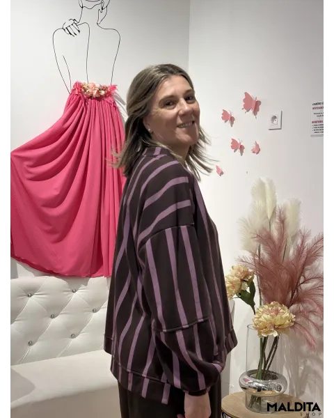 Sudadera Rayas Esenciales Marrón Lila