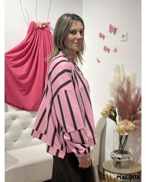 Sudadera Rayas Esenciales Rosa Marrón | Esenciales