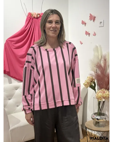 Sudadera Rayas Esenciales Rosa Marrón | Esenciales