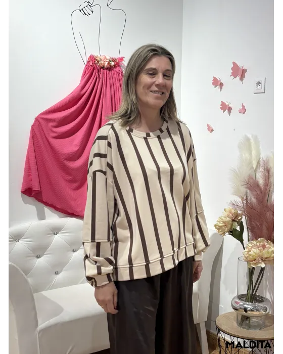 Sudadera Rayas Esenciales Beige Marron | Esenciales
