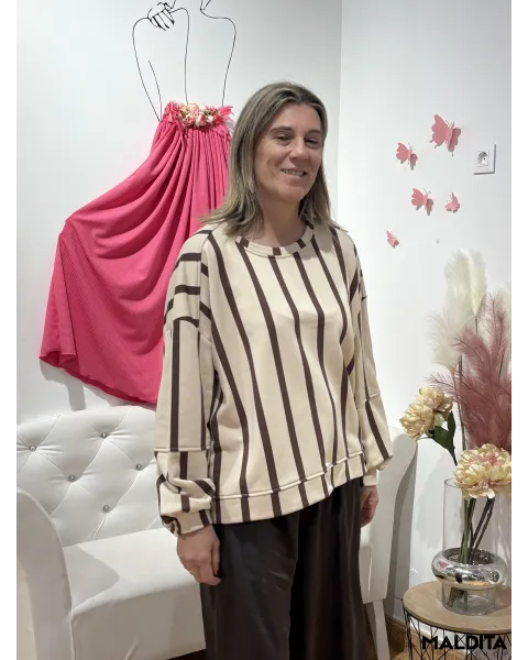 Sudadera Rayas Esenciales Beige Marron | Esenciales