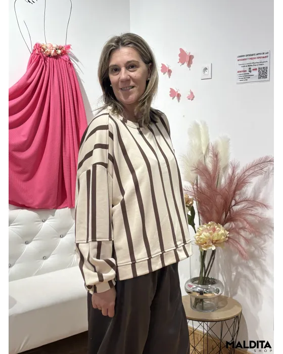 Sudadera Rayas Esenciales Beige Marron | Esenciales