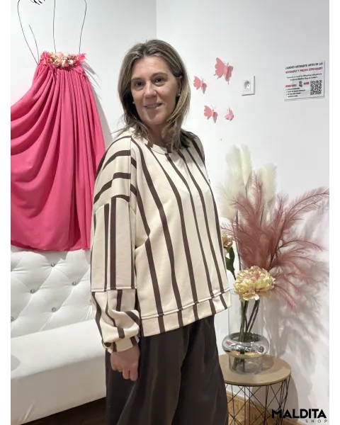 Sudadera Rayas Esenciales Beige Marron | Esenciales
