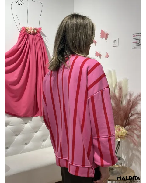Sudadera Rayas Esenciales Rosa Rojo | Esenciales
