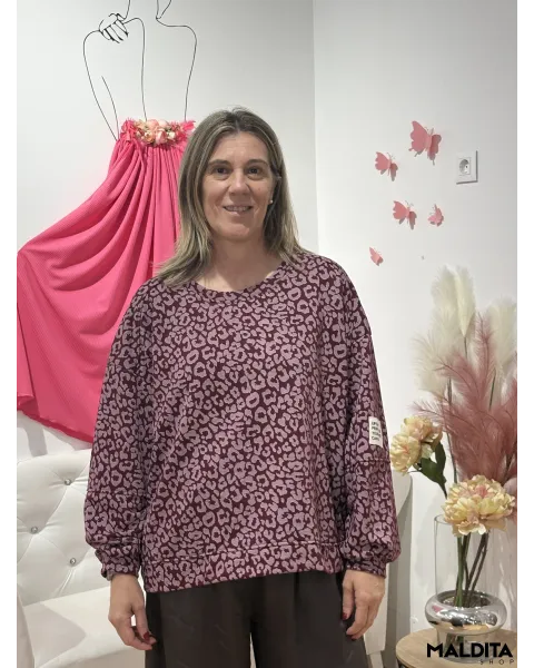 Sudadeira Esenciais Animal Print Granate