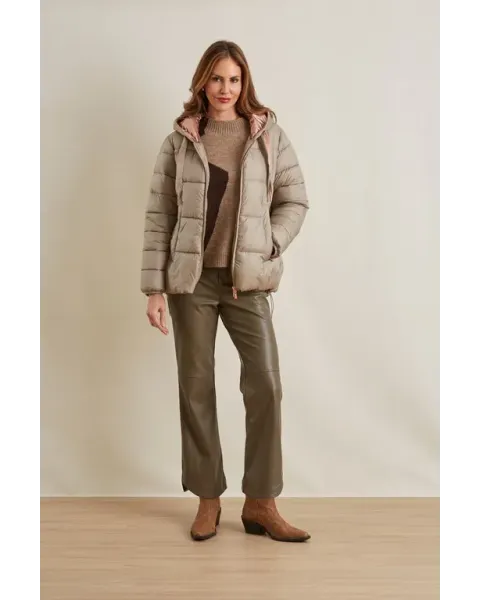 Parka Curta Amichi Com Capuz Bege | Casaco acolchoado