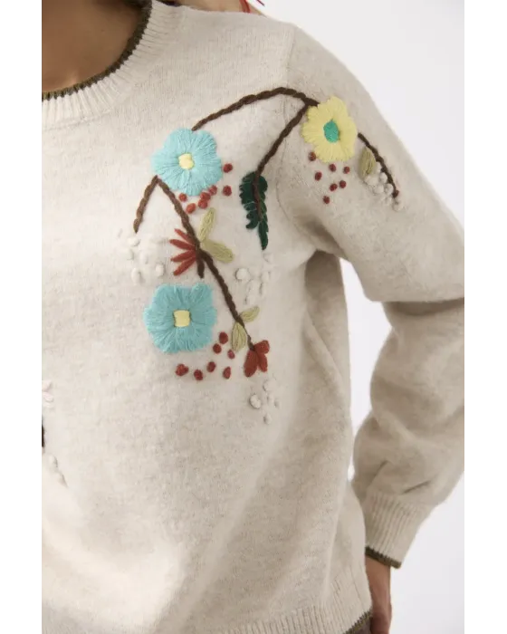 Jersey MDM bordado floral | Malha cru