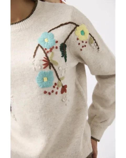 Jersey MDM bordado floral | Malha cru