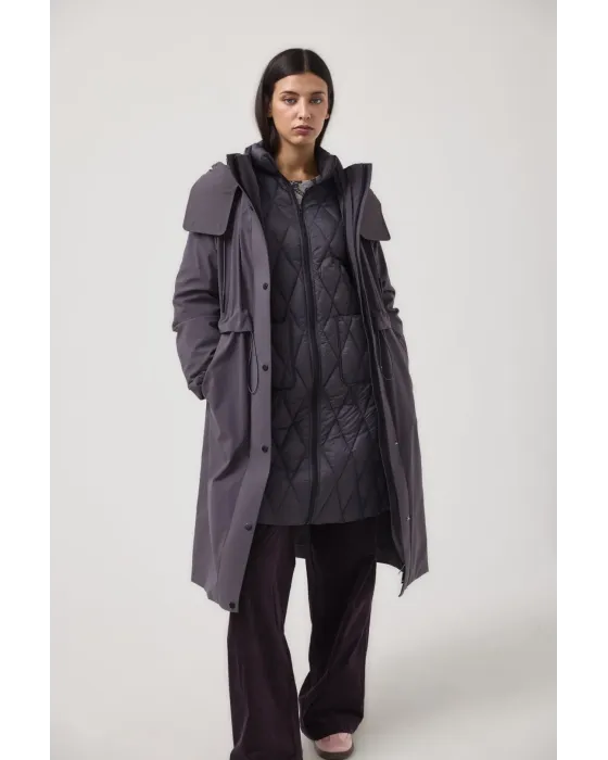 Parka larga MDM interior acolchado y capucha