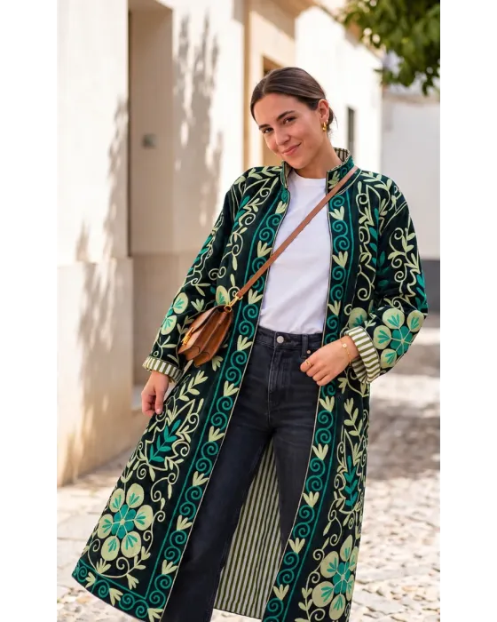 Chaqueta Larga Suzani Verde Esenciales