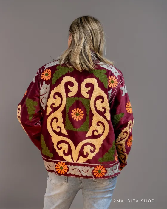 Chaqueta Suzani Bordada Burdeos Gris | Esenciales
