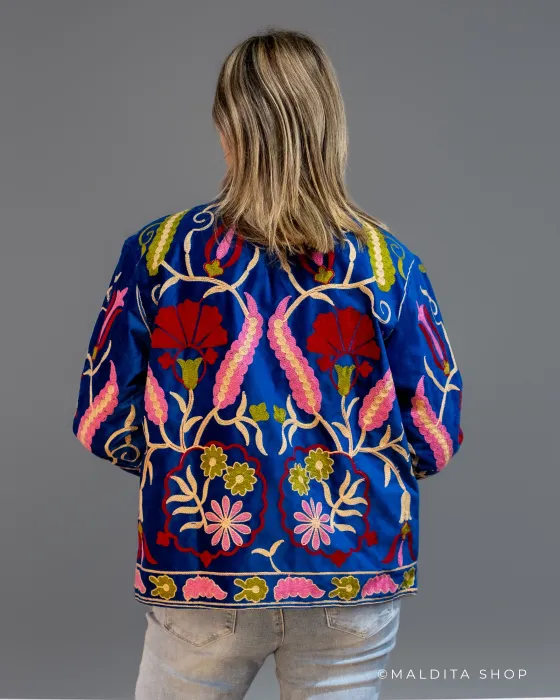 Chaqueta Suzani Bordada Azul Rosa | Esenciales 2