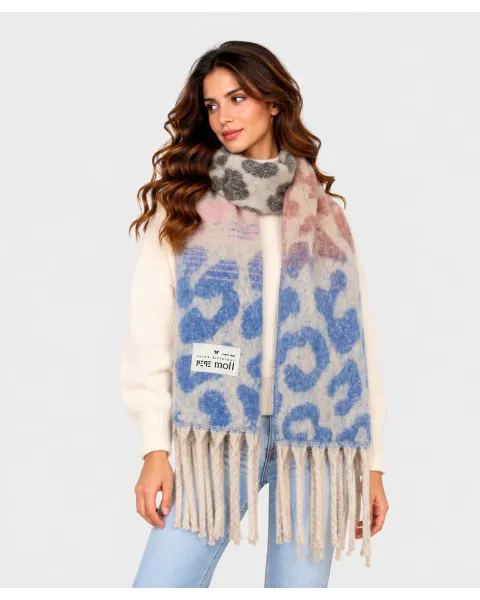 Cachecol Pepe Moll Blue | Estampado animal e franjas