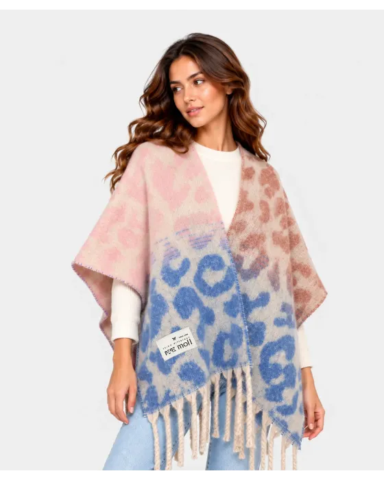 Cachecol Pepe Moll Blue | Estampado animal e franjas